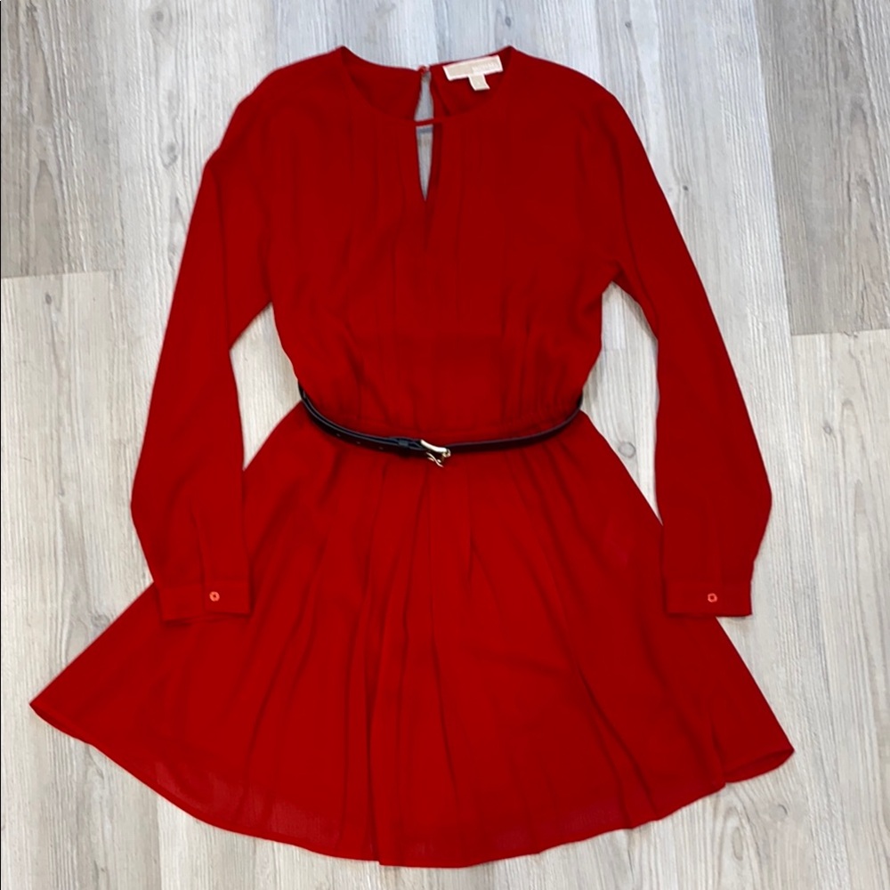 Michael Kors Pleated Cinch Waist Dress